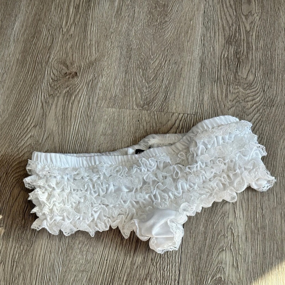 Morbid threads White Ruffle Lace Panties Bloomers Nylon Frilly Knickers Size L